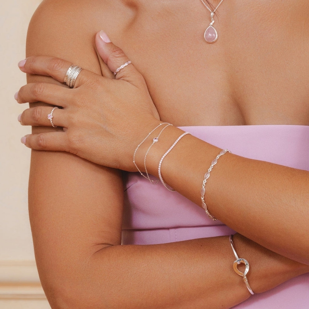Pink CZ Tennis Bracelet Sterling Silver 14k White Gold 🆕